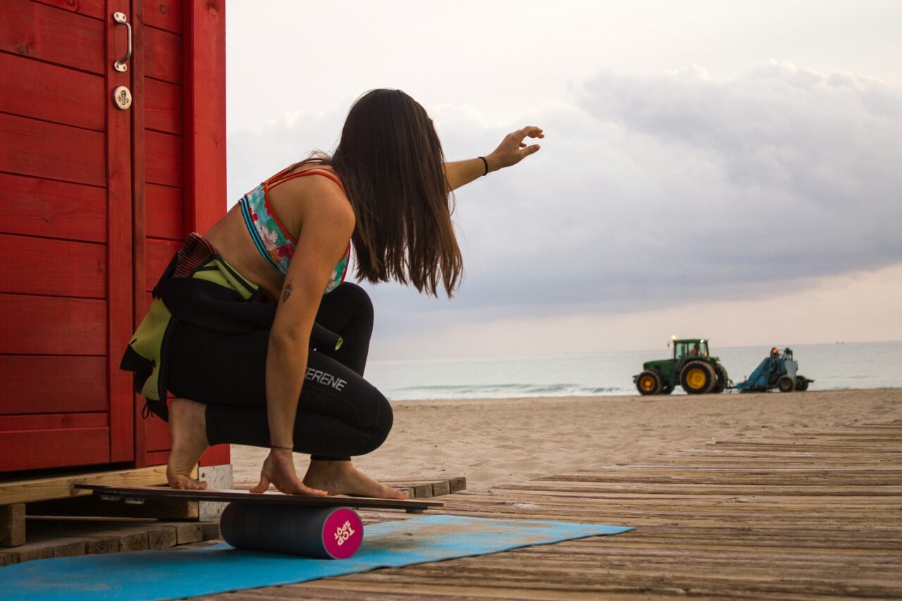 Balanceboard as training before surf on San Juan beach, Alicante, Spain. Balanceboard as training before surf on San Juan beach, Alicante, Spain.